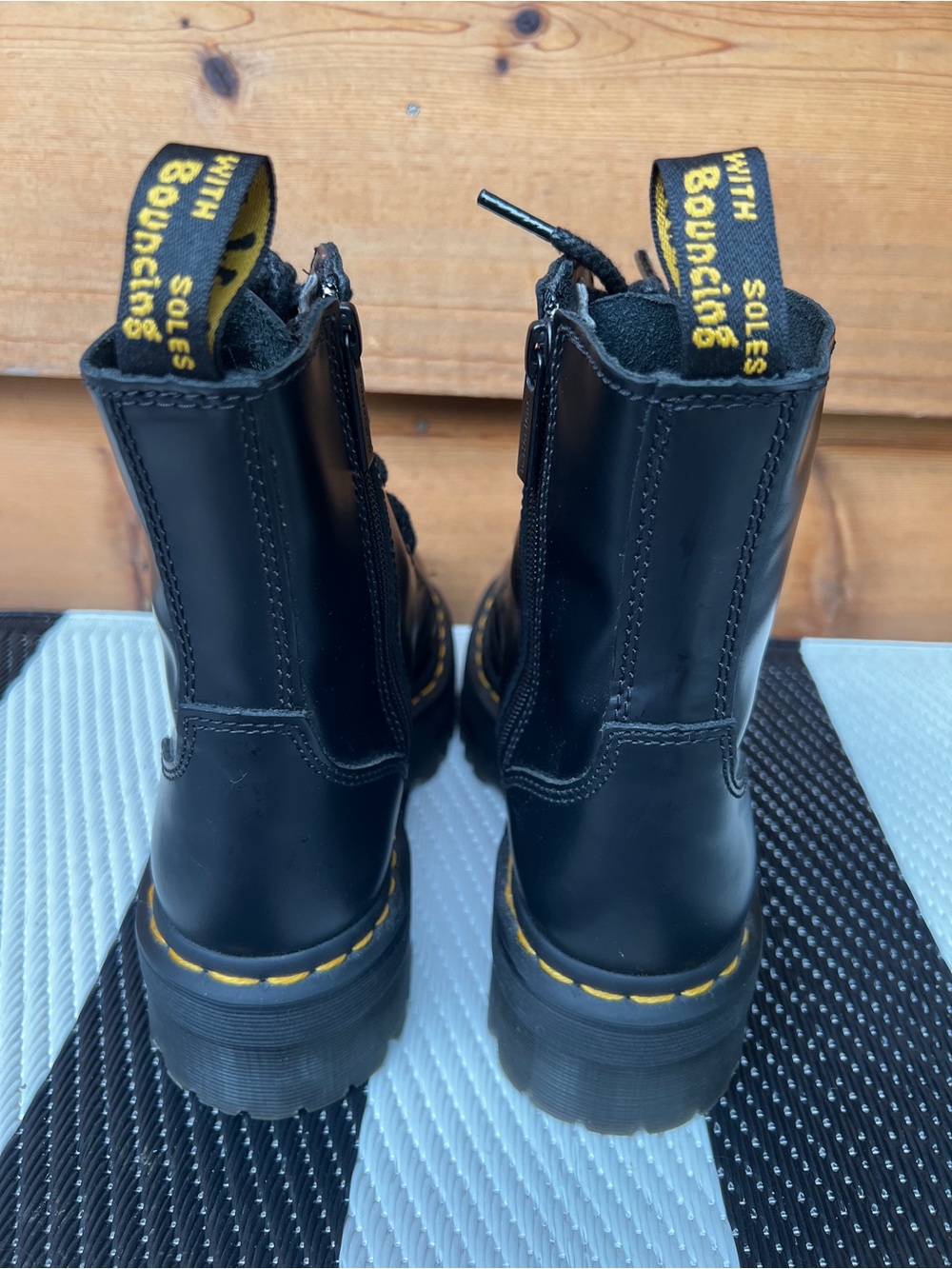 Dr. Martens Jadon Black Leather 8-Eye Lace-Up Boots with Yellow Stitching - Picture 4 of 7